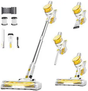 Cordless Vacuum Cleaner for home, Powerful Stick Vacuum Cleaner with Rechargeable Battery, 6 in 1 Lightweight Handheld Vacuum, 45 Mins Runtime Cordless Vacuum for Hardfloor & Carpets Pet Hair (yellow)