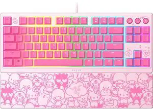 Ornata V3 TKL Gaming Keyboard: Low-Profile Keys - Mecha-Membrane Switches - UV-Coated Keycaps - Backlit Media Keys - 8-Zone RGB Lighting - Magnetic Wrist Wrest - Hello Kitty & Friends Edition