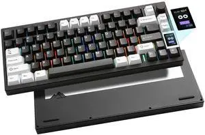 AL80 Wireless Mechanical Keyboard,Full Aluminum CNC, Smart LCD Display,Hot Swappable Gasket Mount 75% Layout with Knob,BT/2.4G/USB-C,QMK/VIA Support for Win/Mac (Black, Cocoa Cream V2 Switch)