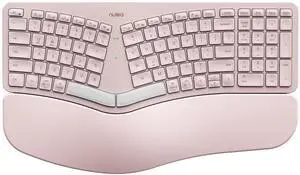 Wireless Ergonomic Keyboard, Split Keyboard with Cushioned Wrist Rest, Bluetooth and USB Connectivity, USB-C Rechargeable, Compatible with Windows Mac (Grey Pink)