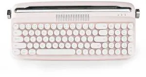 Upgraded Wireless Typewriter Keyboard,with Retro Integrated Stand,USB-C/Bluetooth,Cute Round Keycaps, USB-C/Bluetooth Connection for Table, Phone, PC and Win/Mac/Android (B309, Baby Pink)