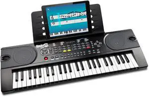 49 Key Keyboard Piano with Power Supply, Sheet Music Stand, Piano Note Stickers & Simply Piano Lessons, Black