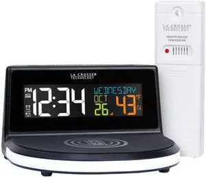 617-84947-INT Wireless 5W Charging Alarm Clock with Glowing Base and Outdoor Sensor