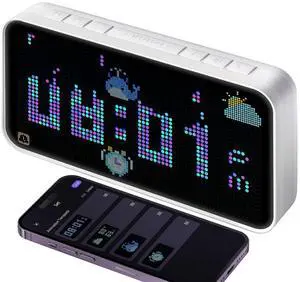 PixelRise Smart Alarm Clock for Bedroom,Pixel Art LED Dot Matrix Display, Weather Temperature Animation, Loud Dual Alarm for Heavy Sleeper, Sleep White Noise, WiFi Weather & Time Sync, App
