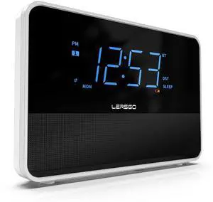 Alarm Clock Radio Bluetooth V5.2 Speaker with HD Sound and Bass,Blue Display with auto Dimmer,Snooze,Sleep Timer,Adjustable Volume,5V1A USB Charging Port