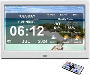 New Digital Weather Clock with Temperature Humdity Alarm Clock (10.1inch / White)