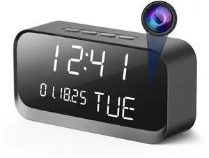 Clock Camera - WiFi Nanny Cam with 1080P HD Video, AI Motion Detection, Clear Night Vision, Dual-Band WiFi, Bluetooth Connectivity, Local & Cloud Storage  Indoor Security Camera for Home & Office