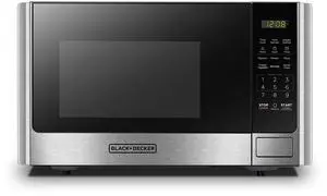 Digital Microwave Oven with Turntable Push-Button Door, Child Safety Lock, Stainless Steel, 0.9 Cu Ft