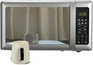 MW7601SL Compact Countertop Microwave Oven with Sleek Mirrored Finish Door 10 Power Levels, 6 Auto Menus, Glass Turntable and Child Safe Lock, 0.7 Cu. Ft, Silver