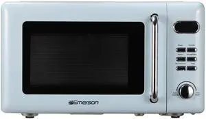MWR7020BL Retro Compact Countertop Microwave Oven with Button Control, LED Display, 700W 5 Power Levels, 8 Auto Menus, Glass Turntable and Child Safe Lock, 0.7, Thunderbird Blue
