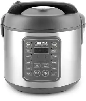Professional Digital Rice Cooker, 10-Cup (Uncooked) / 20-Cup (Cooked), Multicooker, Slow Cooker, Steamer, Oatmeal Cooker, Egg Cooker, STS, 5 Qt, Gray, ARC-5200SG