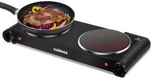 Electric Stove, 1800W Infrared Hot Plate, 7 Inch Ceramic Glass Portable Double Burner Cooktop for Dorm Office Home Camp, Compatible w/All Cookware, Heat-up In Seconds-Upgraded Version