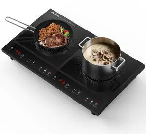Double Induction Cooktop, Portable Induction Cooker with 2 Burner Independent Control,Ultrathin Body,10 Temperature,1800W-Multiple Power Levels,3 Hour Timer,Safety Lock