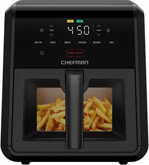 Air Fryer TurboFry 7-Qt, 6-in-1 High-Powered 450°F Cooking for Crispier Results, Compact Space-Saving Design, Air Fry, Bake, Broil, Reheat, Dehydrate, Defrost, Fast & Even Cooking  Black