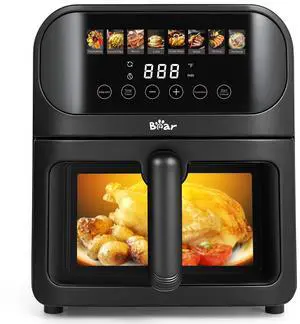 Air Fryer, Stainless Steel Airfryer 8 Presets for Fast Family Meals, 6.4Qt Large Visible Window Temp Timer Adjustable Roast Bake Crisp French Fries Steak, Non Stick Basket Dishwasher Safe