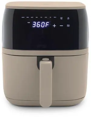 Compact Electric Air Fryer Oven, 5.3 QT, PFAS-Free Ceramic Nonstick Drawer, 8 One Touch Digital Display, Easy View Window, Auto Shut-Off Timer, Dishwasher Safe Parts, 1500 Watts, Taupe