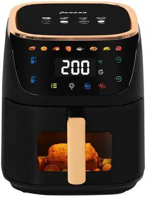 8QT Large Air Fryer Compact, 8 Preset Menus Airfryer, One-Touch Digital Control Presets, Touchscreen Display, Dishwasher Safe, Nonstick, Fit for Family (Black)