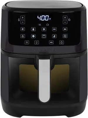 Air Fryer 7 Quart Capacity with Touchscreen Controls 10 Cooking Presets in 12 Food Categories with Large Illuminated View Window and Nonstick Basket & Trivet, 1500-Watts, Black