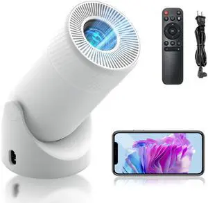 Mini Projector with WiFi and Bluetooth, Smart Projector Full HD 4K Support with 180° Rotation Adjustment, 220 ANSI,8000 Lumens,Vertical Auto Keystone Correction, Short Throw Projector for Phone