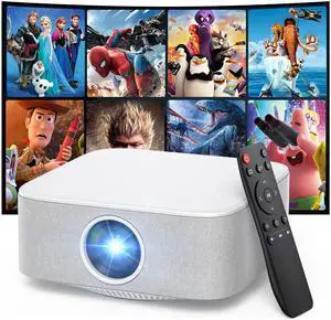 Portable Mini Projector with Electric Focus,  Full HD 1080P Projector, Bluetooth Movie Projector with Auto Keystone, Two-Way Bluetooth, Ideal for Indoor Outdoor Use, White
