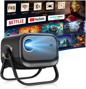 Electric Focus&360°Adjustable Stand-1080P Phone Projector with WiFi and Two-way Bluetooth, 2025 Latest Upgraded Auto Keystone Ceiling Projector, Home Movie Proyector for iPhone/TV Stick/Laptop