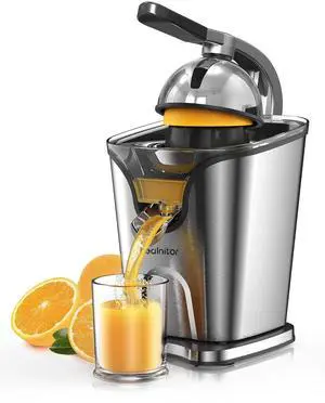 150W Electric Citrus Juicer Squeezer with 2 Cones, Stainless Steel Quiet Orange Juice Extractor Machines for Lime Grapefruit Lemon, Detachable Design