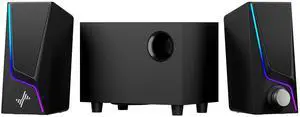 Computer Speakers with Subwoofer, 2.1 Hi-Fi PC Speakers System with 6 Lighting Modes, Enhanced Bass, Plug and Play, USB/USB-C Powered and 3.5mm Aux in for Desktop, Monitor, Laptop, Tablet