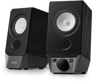 R19BT 2.0 PC Speaker System with Wooden Cabinet, Bluetooth 5.3, Full Stereo Sound, Strong Bass, Volume Control, 3.5mm Input/USB-A Sound Card for Computer/TV/Smartphone/Tablet - Black