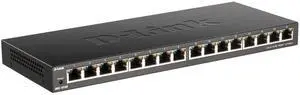 Ethernet Switch, 16 Port Gigabit Slim Switch Plug and Play, Unmanaged, Metal Housing, Quiet Fanless Design, IEEE 802.3az EEE, 5-Year Limited Warranty (DGS-1016S) Black