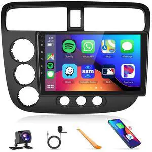 Built-in DSP Car Stereo Radio for Honda Civic 2001 2002 2003 2004 2005 with Wireless CarPlay Android Auto MirrorLink  9 inch HD IPS Touch Screen Bluetooth GPS WiFi Backup Camera Mic
