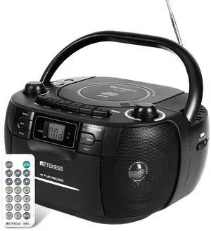 TR621 CD Player Boombox, Cassette Tape Player AM FM Radio, Stereo Sound, USB and TF Card Playback with Remote Control, Tape Recording, for Home(Black)