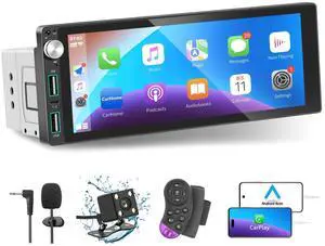 Single Din Car Stereo with Apple Carplay Android Auto,6.9 Inch IPS Touch Screen Car Stereo with Backup Camera, Car Radio Support Mirror Link Bluetooth Handsfree FM AM USB EQ SWC