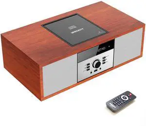 Nostalgic Bluetooth Stereo System for Home,  Vintage Micro HiFi Systems CD Player,with Bluetooth Audio Streaming,FM Radio,USB Port,Aux-in,Earphone Port (Brown)