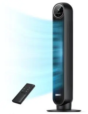 Tower Fan for Bedroom, 25ft/s Velocity Quiet Floor Fan, 90° Oscillating Fans for Indoors with 4 Speeds, 4 Modes, 8H Timer, Standing Fans, Bladeless Fan, Black, Nomad One (DR-HTF007)