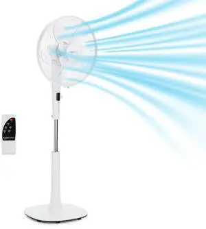 16" DC Motor Fan, 12 Speed Fan with Remote, Floor Fan, Standing Fan with 3 Breeze Modes, Dual-Layered Blades (10 Blades), Timer, Energy Efficiency and Quiet DC Motor (28W), White