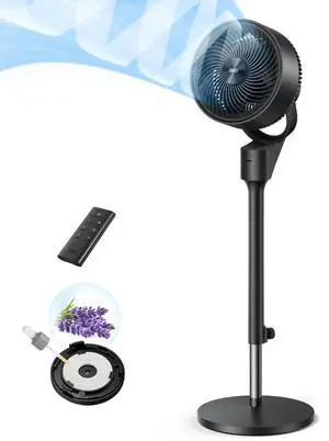 Fan for Bedroom, 80° Oscillating Standing Fan, 25dB Quiet, 80ft Pedestal Fans for Home Office, 90° Manual Vertical, 3 Speeds, Remote, 34-41" Adjustable Height, Air Circulator