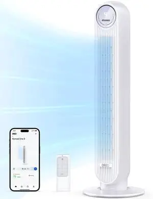 Tower Fan for Bedroom, 25ft/s Smart Standing Fans, 90° Oscillating Floor Fan with 4 Modes, 4 Speeds, 8H Timer, 28dB, Bladeless, Remote, 28 dB, Works with WiFi Voice Control