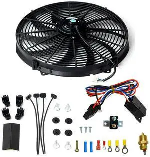 16" 16 inch Electric Radiator Fan High 3000 + CFM Thermostat Wiring Switch Relay Kit Black