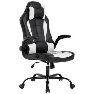 PC Gaming Chair Ergonomic Office Chair Desk Chair with Lumbar Support Flip Up Arms Headrest PU Leather Executive High Back Computer Chair for Adults Women Men (White)