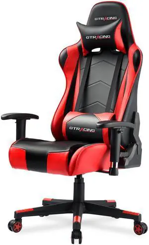 Gaming Chair with Reclining Backrest, Adjustable Height and Swivel Base, Ergonomic Computer Chair with Headrest and Lumbar Support (Red)