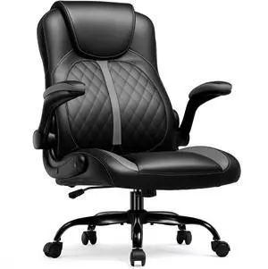 Office Computer Gaming Chair Ergonomic Desk Chair for Adults with Lumbar Support Flip-Up Arms Adjustable Height Swivel Wheels PU Leather Executive Design for Short People Use, Gray