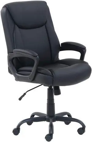 Classic Puresoft PU Padded Mid-Back Height Adjustable Office Computer Desk Chair with Armrest, 26"D x 23.75"W x 42"H, Black