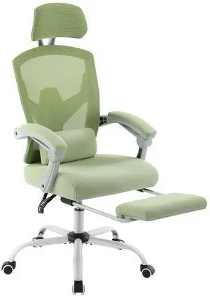 Office Desk Chair with Footrest Ergonomic Gaming Chair for Adults Computer Mesh, Lumbar Support,Swivel Reclining with Headrest, Comfy Armrest for Home, Office, Work, Study, Light Green