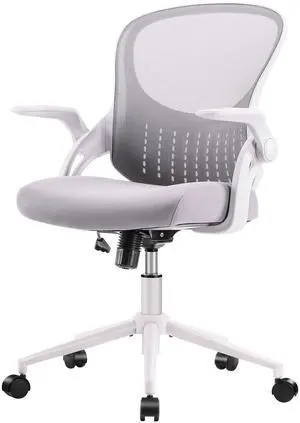 Office Computer Gaming Desk Chair, Ergonomic Mid-Back Mesh Rolling Work Swivel Chairs with Flip-up Arms, Comfortable Lumbar Support, Comfy Arms for Home, Bedroom, Study, Student, Adults, Grey