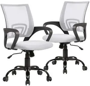 Office Chair Mid Back Desk Chair1 Ergonomic Mesh Computer Gaming with Larger Seat, Executive Height Adjustable Swivel Task with Lumbar Support Armrest for Women Adults Women, Men White