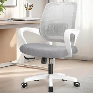 Office Desk Ergonomic Mesh Computer Chair with Lumbar Support Adjustable Height Swivel Rolling Wheels Comfy Mid Back Task Chair for Home Bedroom Vanity Study (Grey)