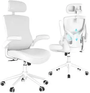 Home Office Chair, Ergonomic Comfy Desk Chair, High Back Computer Chair- Adjustable Headrest with Flip-Up Arms, Lumbar Support, Swivel Executive Task Chair (Modern, White)