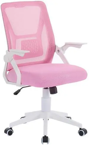 Mid-Back Swivel Ergonomic Office Chair with Adjustable Arms Mesh Lumbar Support for Computer Task Work, Pink