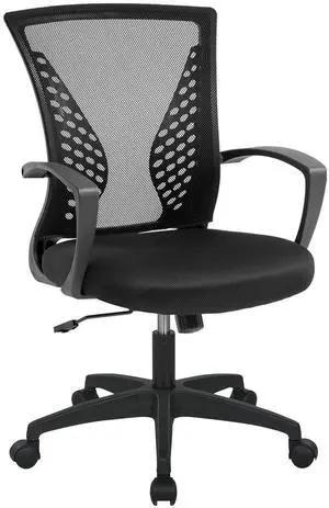 Office Computer Mesh Chair Ergonomic Mid Back Swivel Rolling Desk Chair with Armrest Height Adjustable Lumbar Support x ,Black