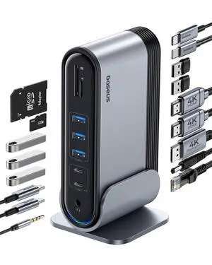 17-in-1 Laptop Docking Station 3 Monitors with 4K HDMI+DP, USB C Docking Station with 7 USB, 1000Mbps Ethernet, 100W PD, Card Readers Compatible with Acer/HP/Lenovo/Mac/Dell 17-in-1 Laptop Docking Station 3 Monitors with 4K HDMI+DP, USB C Docking Station with 7 USB, 1000Mbps Ethernet, 100W PD, Card Readers Compatible with Acer/HP/Lenovo/Mac/Dell